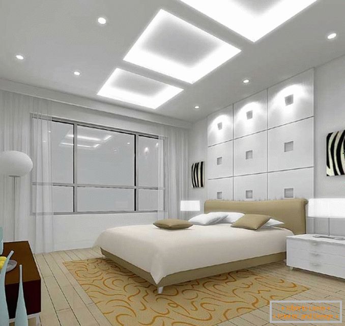 Built-in iluminat și lămpi pe noptiere în dormitor