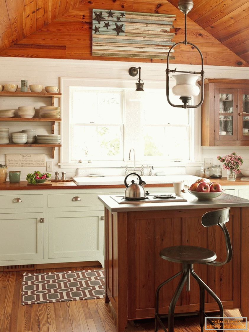 Design frumos al bucătăriei cu lemn natural