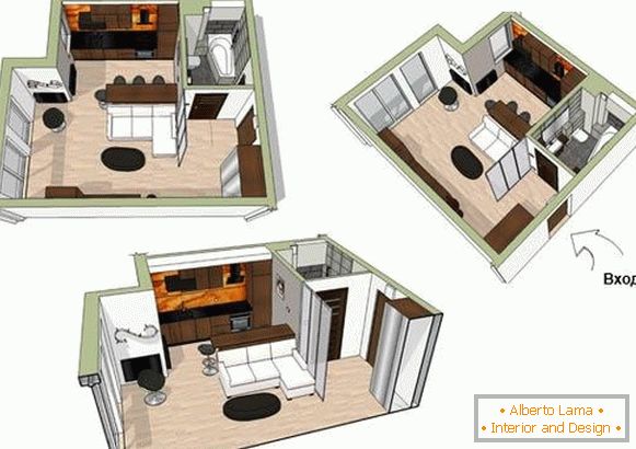 Planul unui mic apartament de 34 de metri pătrați. m.