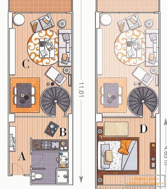 Amplasarea unui apartament cu două etaje