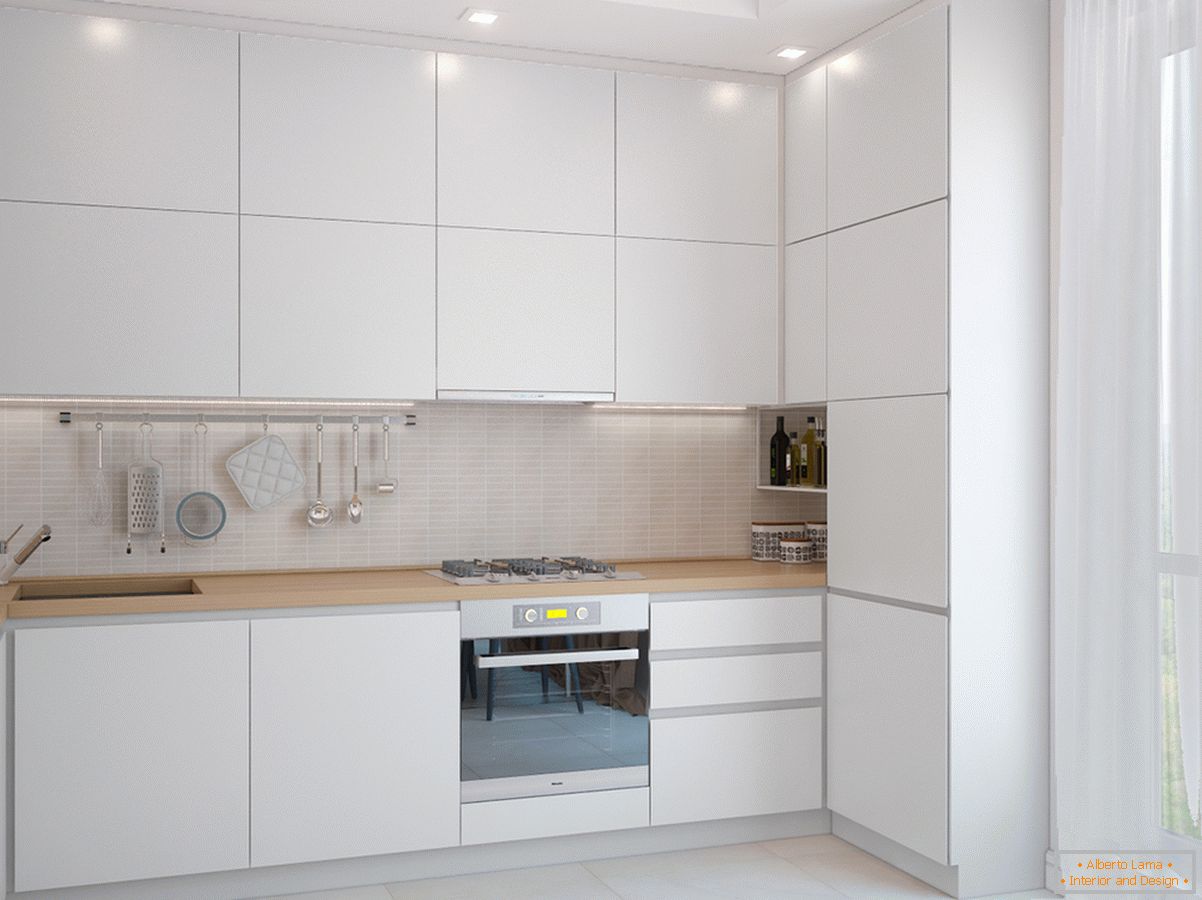 Exemplu de design interior al unei mici bucătării în fotografie