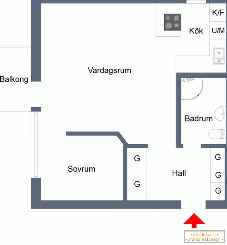 Planul unui mic apartament stilat