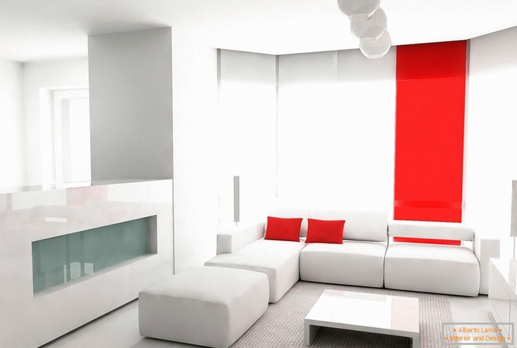 Interior într-un stil minimalist, cu mobilier alb