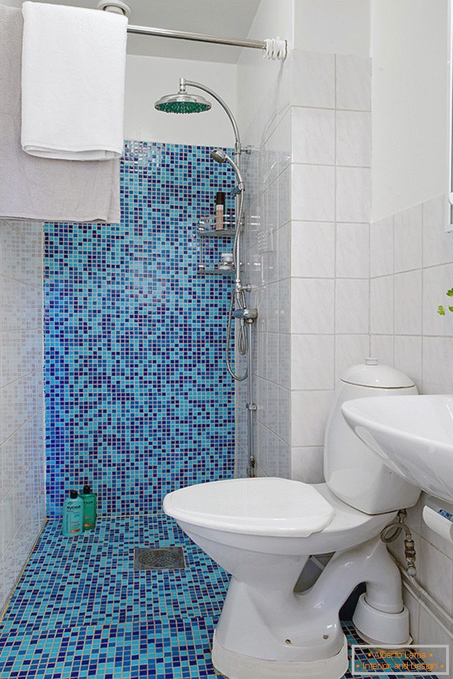 Albastru mozaic în toaletă