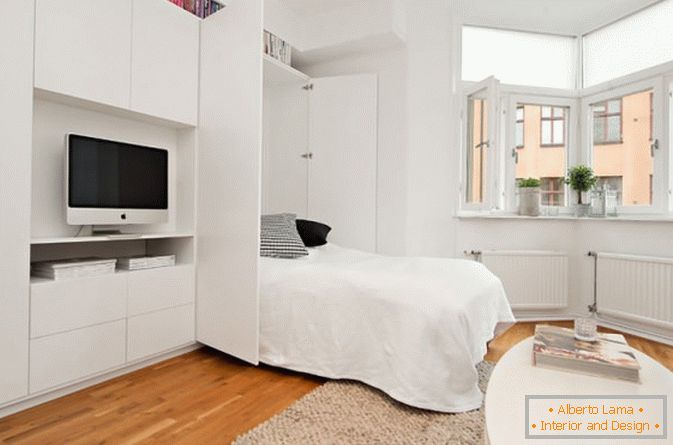 Apartament studio în dormitor în culoarea albă