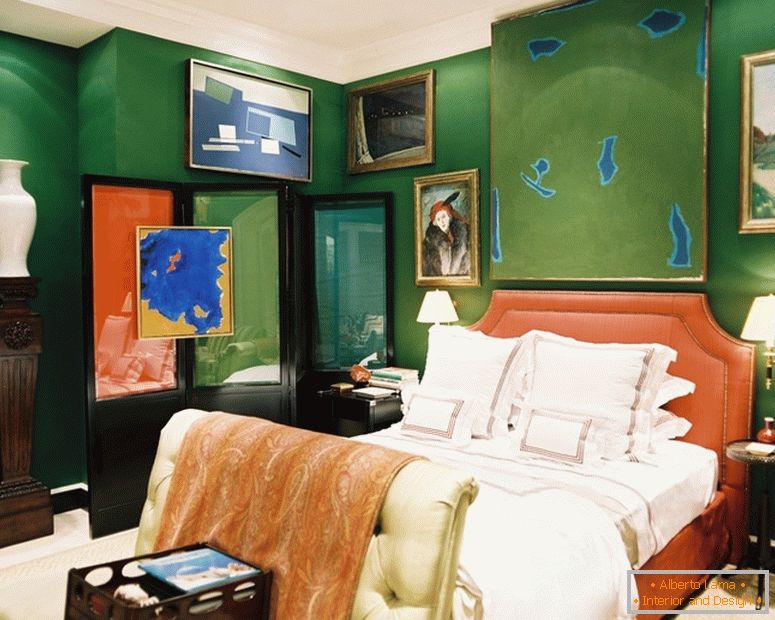 Design interior în dormitor în culori verzi