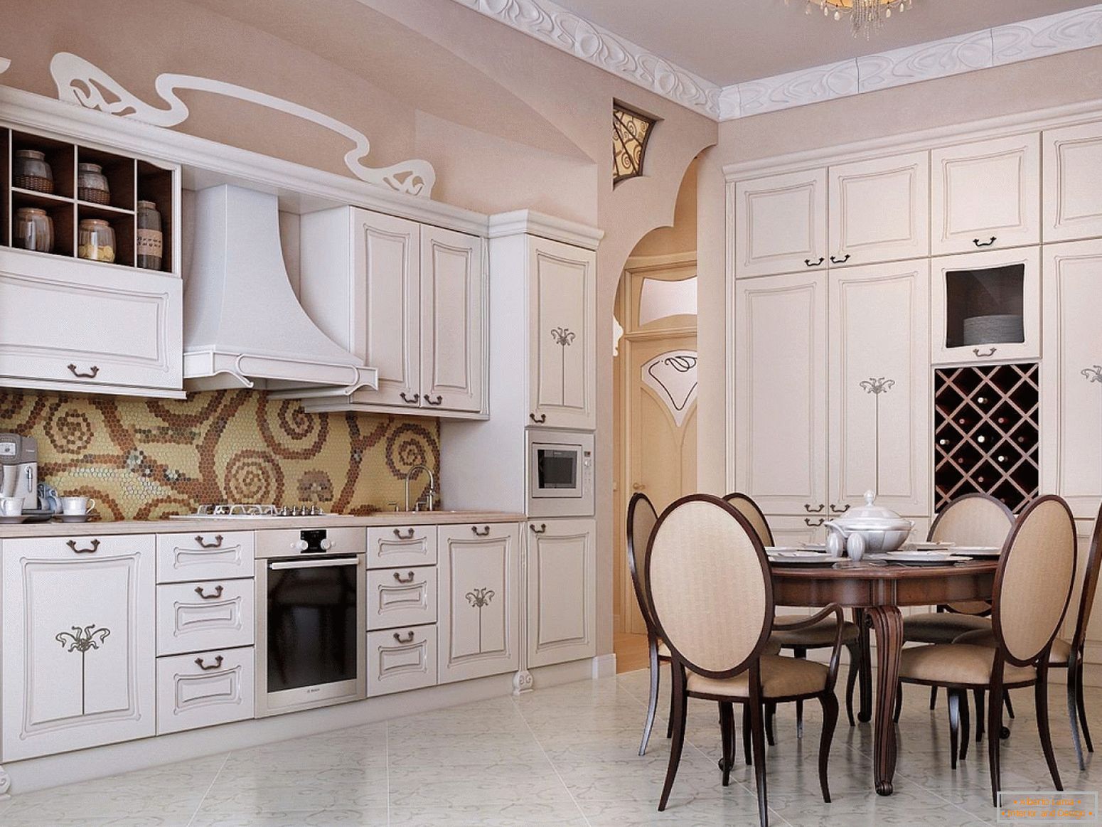 Decorarea unei bucătării mari în stil Art Nouveau