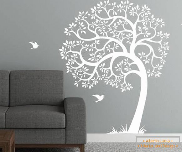 Autocolant alb pe perete - un copac în interior