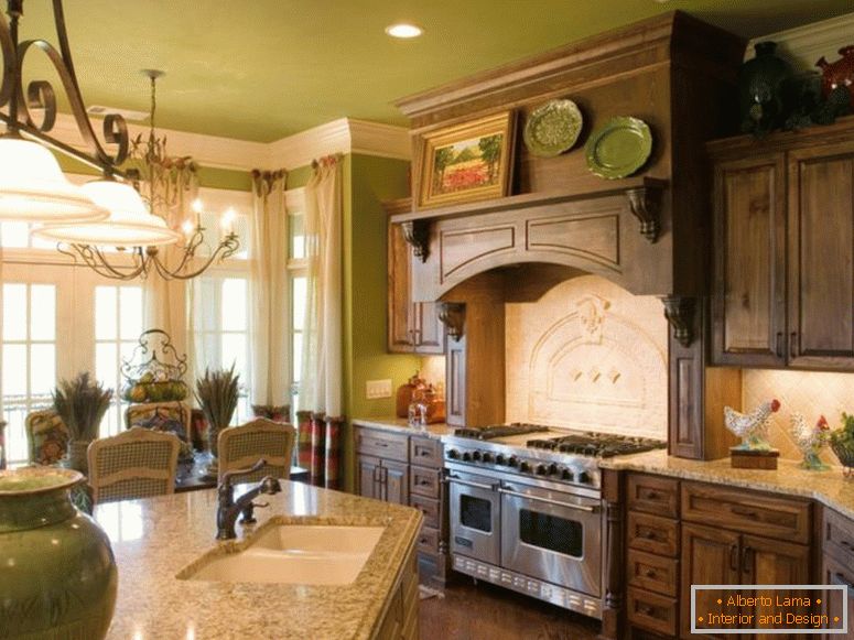 minunat-franceză-țară-bucătărie-interior-home-design-cu-maro-lemn-bucatarie-chic-idei-on-the-cabinet de perete-si-crem-marmură-piedestal-on-the-masa-also- crema-tesatura-cortina-on-the-fereastra cu-franceză