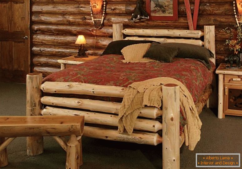 -Rustic țară-țară-rustic-in-mobilier-stil-utilizări-naturale-log-copaci-look-in-pat-si-banc-si-nightstand-și-perete interior-decorare