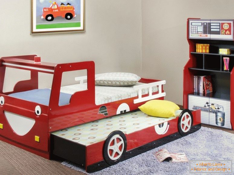 amuzante-cool-copii-pat-design-cu-rosu-lemn-laminat-camion-echipat-alunecare-si-depozitare-cabine copii-paturi acasă-decor țintă-home-decor-rustic-yosemite-decorare-decoratori -outlet-and-Fetco