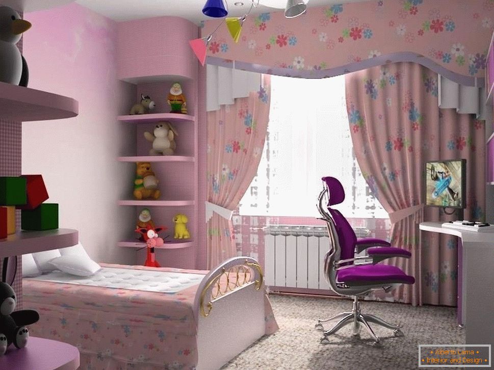 Cameră pentru o fată în culoarea roz