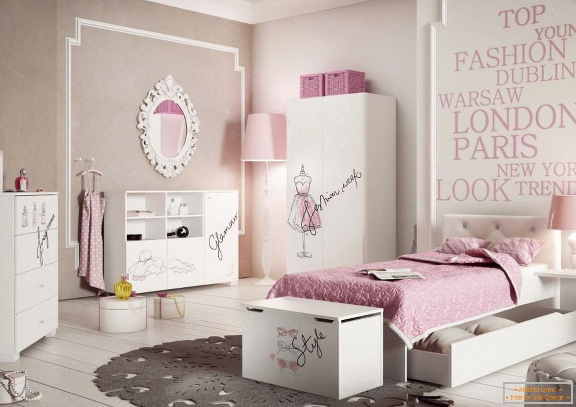 Designul modern al camerei unei fete adolescente