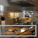Interiorul bucătăriei cu șorț de oglindă