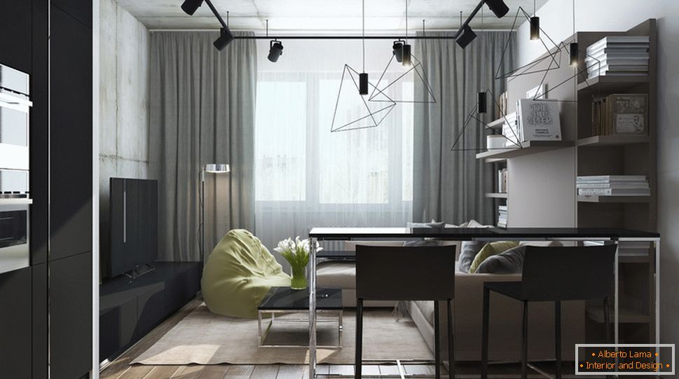 Designul interior al unui apartament mic în tonuri gri