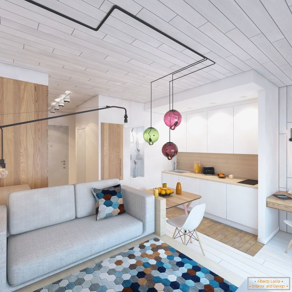 Design interior al unui mic apartament cu accente luminoase