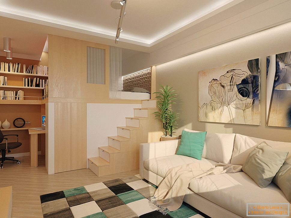 Design interior al unui mic apartament pe două nivele