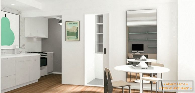 Design interior al unui mic apartament în culoarea albă