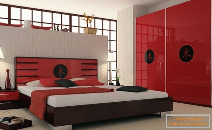 designul dormitorului roșu, fotografia 11