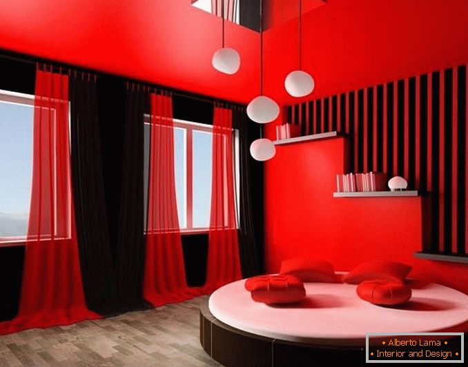 designul unui dormitor roșu, fotografia 26