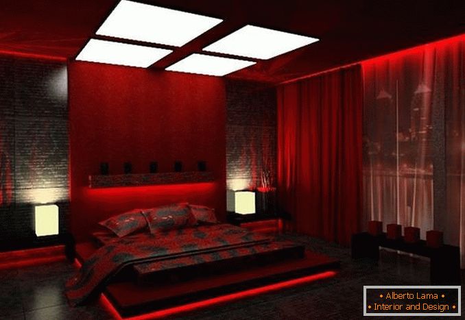 designul dormitorului roșu, fotografia 27
