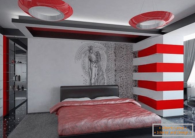 designul unui dormitor roșu, fotografia 7