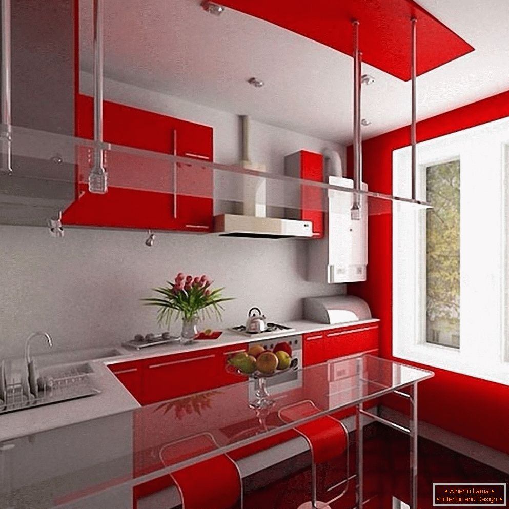 Bucătărie cu interior roșu