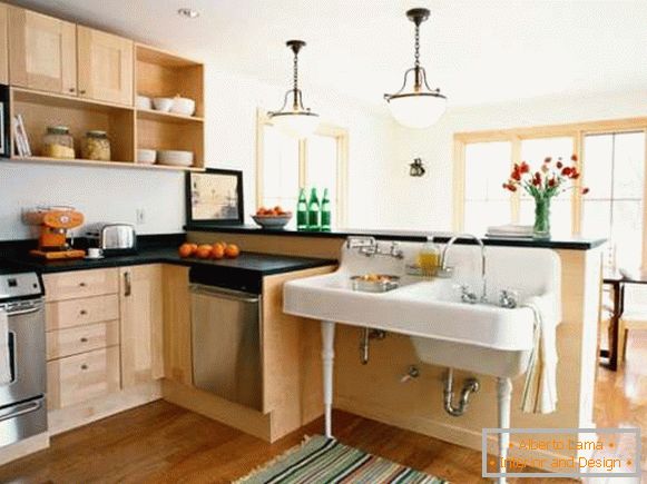 Design bucătărie colț, schimbat cu o sufragerie, într-o casă privată - fotografie
