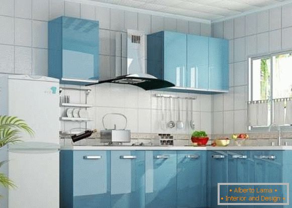 Design bucătărie colț într-o casă privată - fotografie în culoarea albastru
