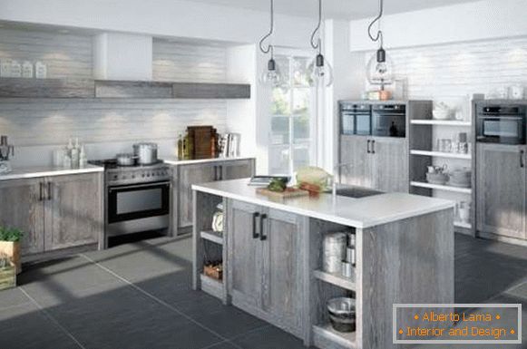 Bucătărie design bucătărie într-o casă privată - fotografie gri