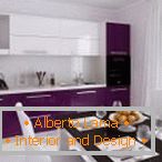 Mobilă de bucătărie cu fațadă alb-violet