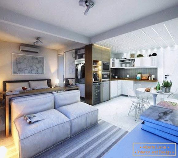 Idei pentru proiectarea apartamentelor de studio 30 mp - fotografie de cameră de zi, dormitor și bucătărie