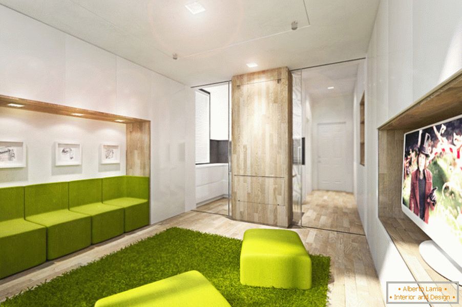 Design de apartament transformator în culoarea verde strălucitor