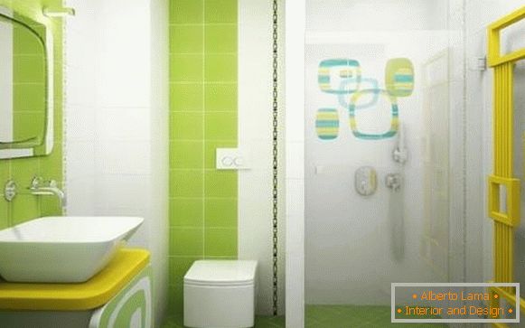 Baie combinată în culori verzi și sală de duș