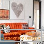 Combinația de mobilier portocaliu și albastru