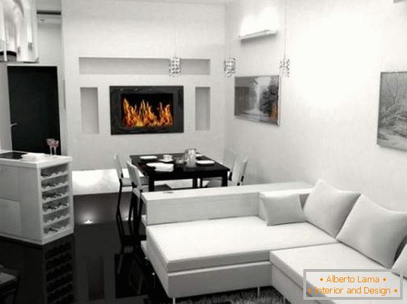 Interiorul cu o cameră în culori alb-negru - fotografie studio apartament