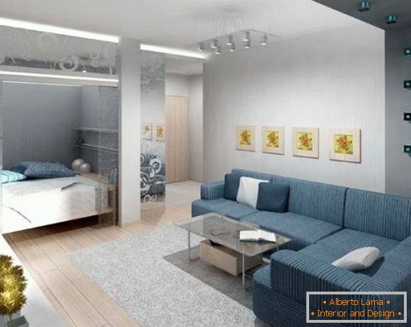 Design de apartament cu o cameră: împărțit în două zone, un dormitor și o sală