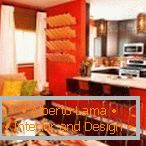 Bucătărie-cameră de zi în culoarea portocalie