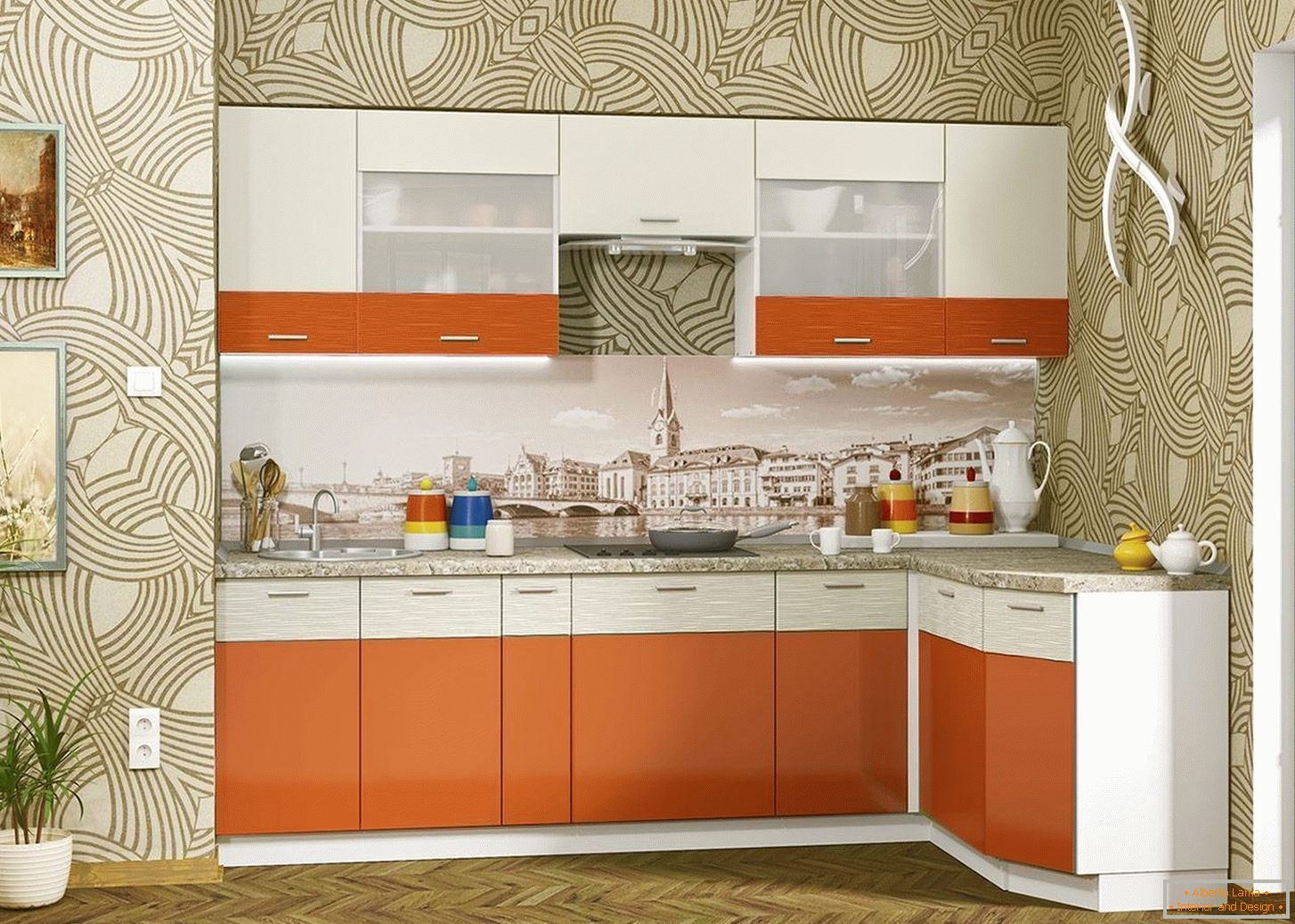 Bucătărie compacte în culoarea portocalie