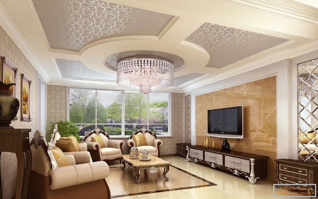 Designul tavanului în sala în stilul clasic