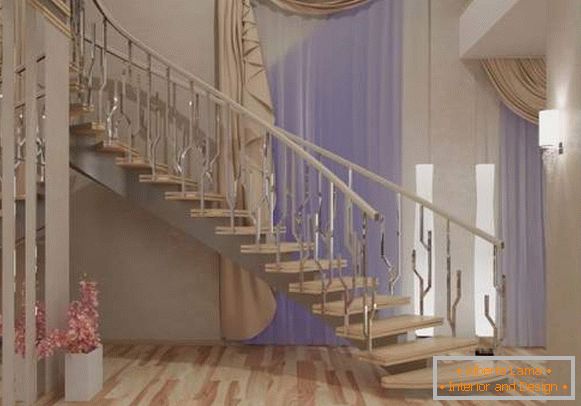 Ideea unui design de sală cu o scară în interiorul unei case particulare