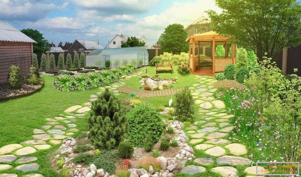 Grădină cu pergole și căi de piatră