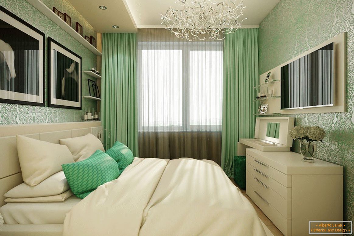 Dormitor în culori bej-verzi