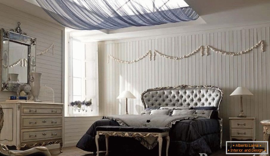 Albul cu întuneric arată bine în designul dormitorului în stil clasic