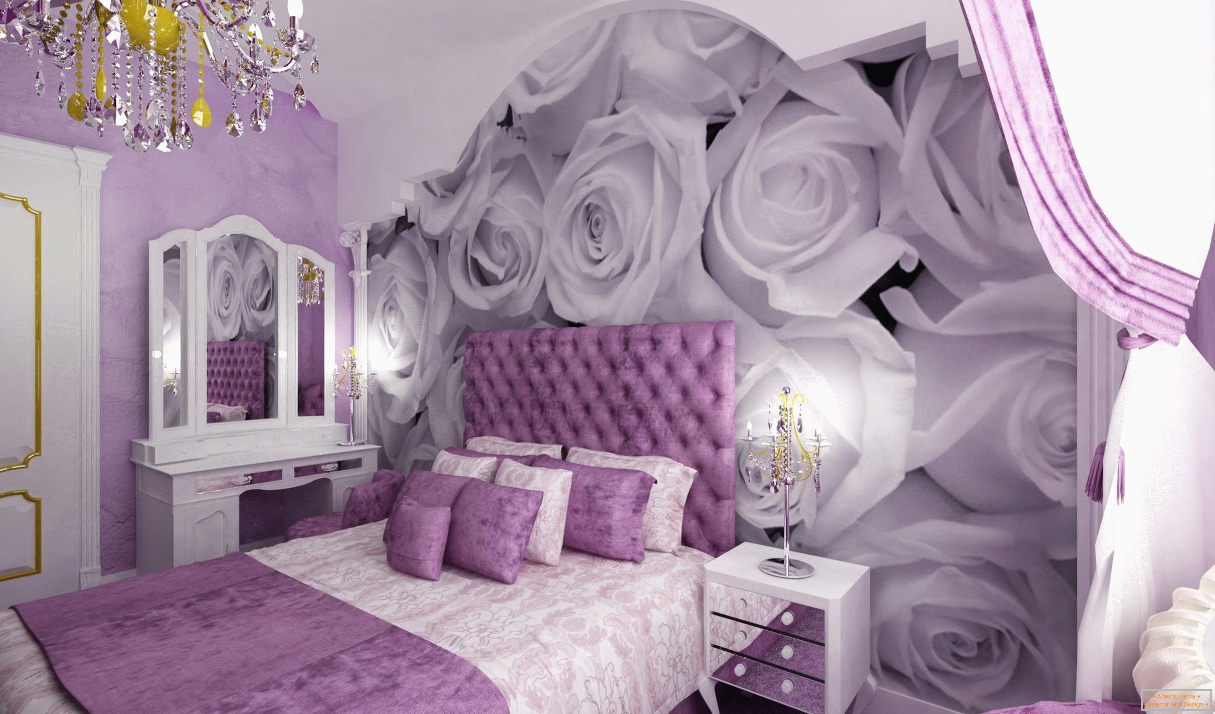 Trandafiri pe peretele dormitorului
