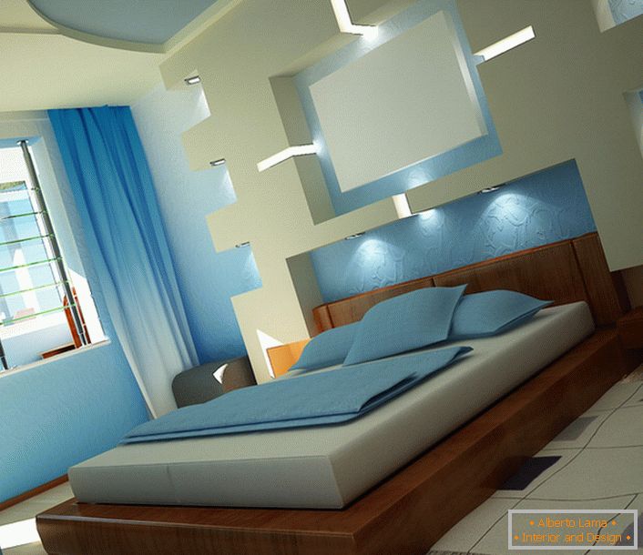 Alb și albastru dormitor interior