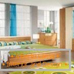 Nuanțe de verde și galben în designul dormitorului