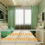 Interior elegant dormitor în culori verzi și albe