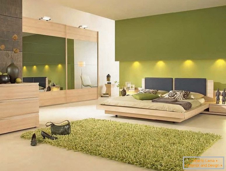 Dormitor interior în culori verzi с подсветкой 