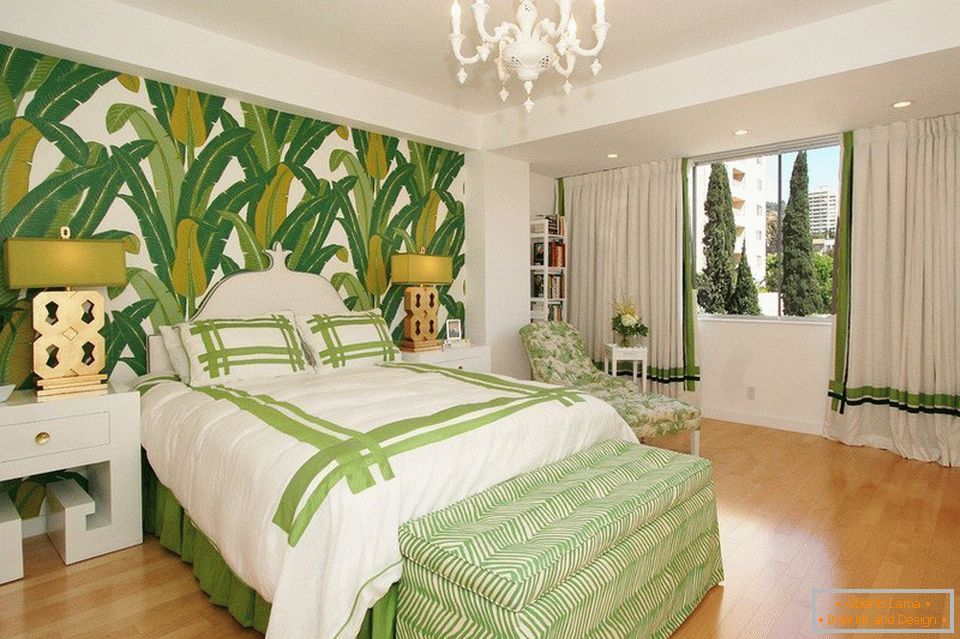 Dormitor în culori verzi с фотообоями